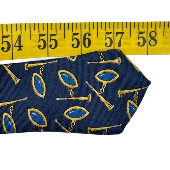 Gucci Silk Tie Italy Made Vintage Horsebit Blue Gold Starter Horn Horse Racing - Picture 7 of 7
